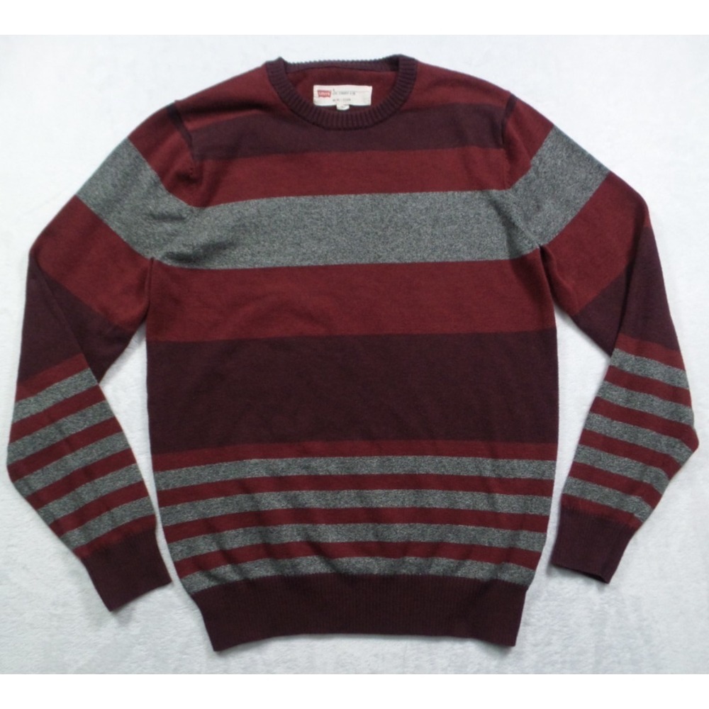 Levis Sweater Mens Size Small Red Striped Bent Crew Pullover Stretch